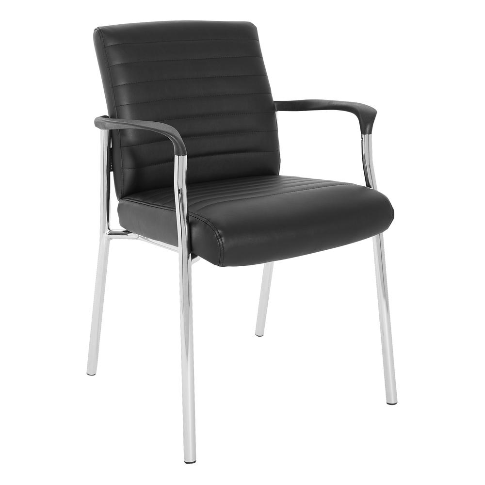 Guest Chair in Black Faux Leather with Chrome Frame, FL38610C-U6. The main picture.