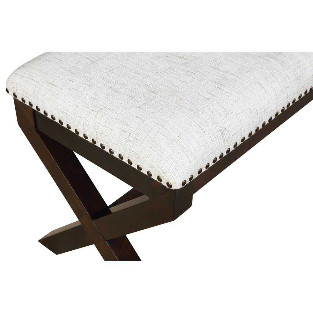 Monte Carlo Bench with Dark Walnut Base and Antique Bronze Nailhead Trim in Linen Fabric. Picture 6
