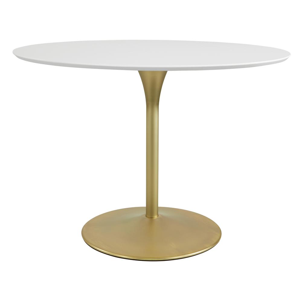 Flower Dining Table with White Top and Brass Base, FLWT433-BP. Picture 1