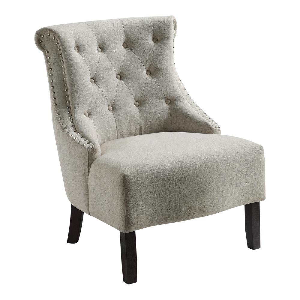 Evelyn Tufted Chair in Linen Fabric with Grey Wash Legs, SB586-L45. Picture 1
