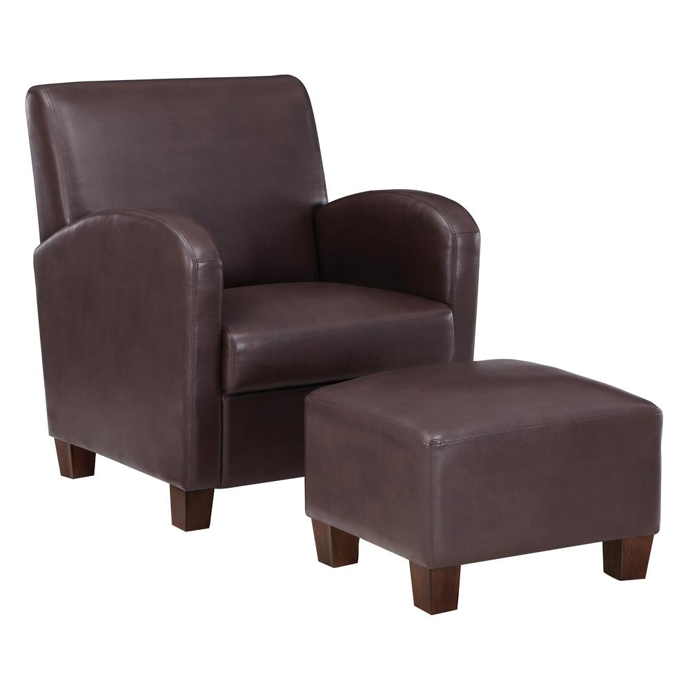Aiden Chair & Ottoman Cocoa Faux Leather with Medium Espresso Legs, ADN-PD24. Picture 1