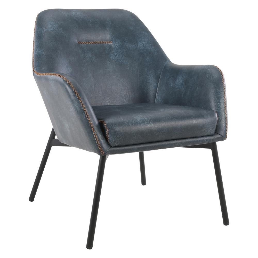 Brooks Accent Chair in Navy Faux Leather with Gold Stitch and Black Legs, BRK-R45. Picture 1