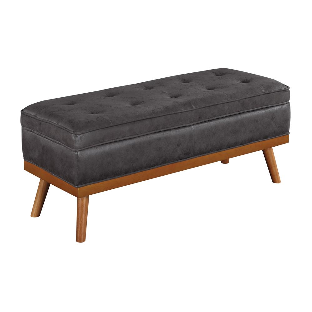 Katheryn Storage Bench in Charcoal Faux Leather , KAT-P43. Picture 1