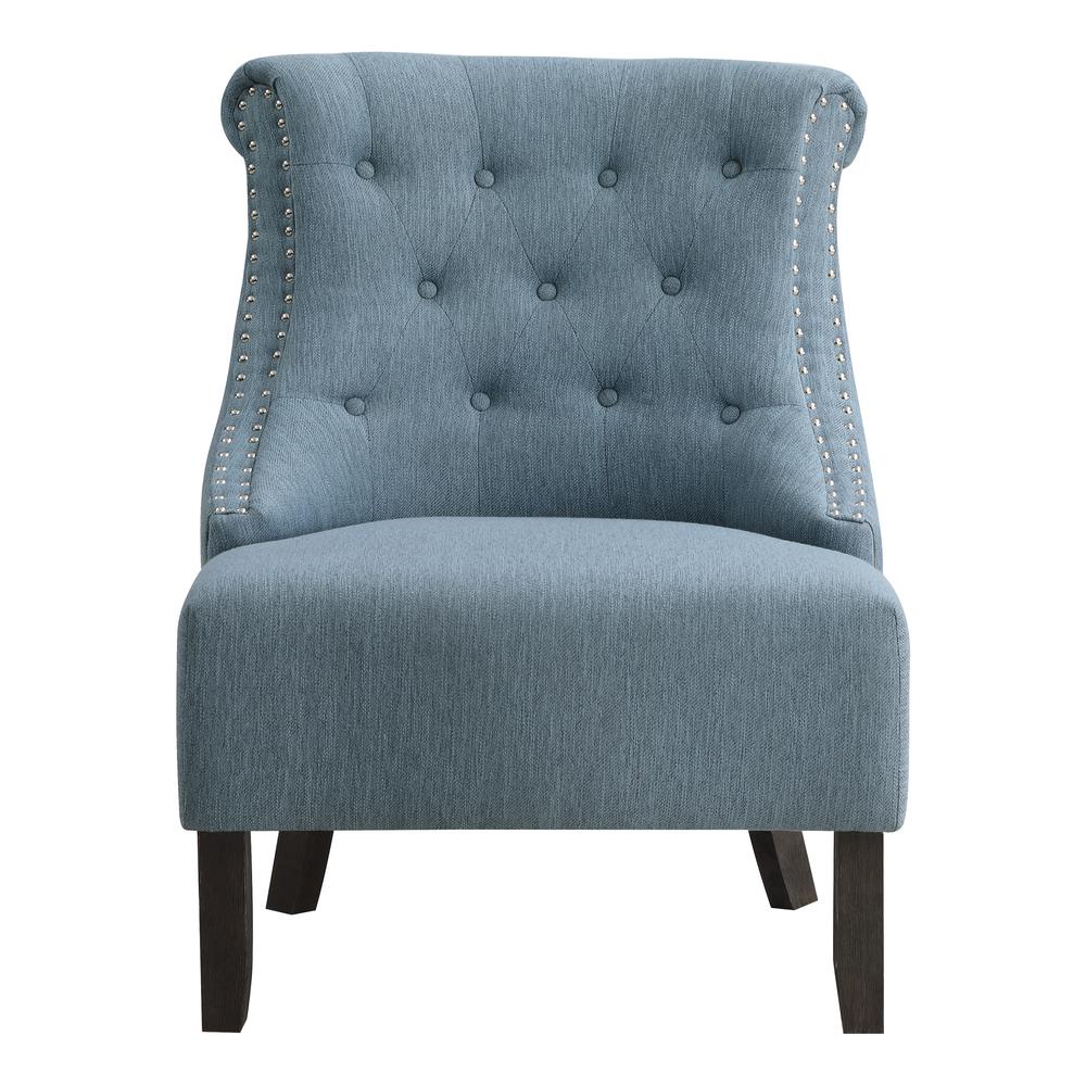 Evelyn Tufted Chair in Blue Fabric with Grey Wash Legs, SB586-B84. Picture 3
