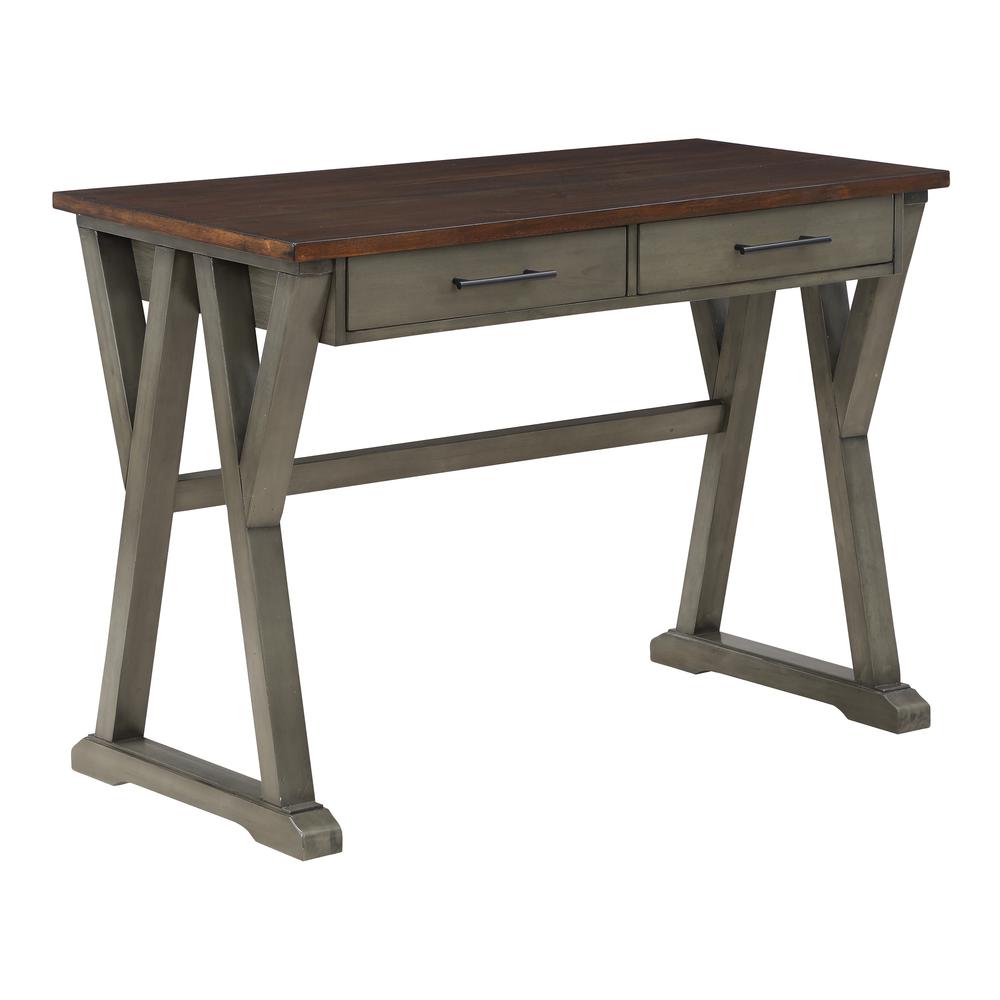 Jericho Rustic Writing Desk w/ Drawers in Slate Grey Finish. Picture 1