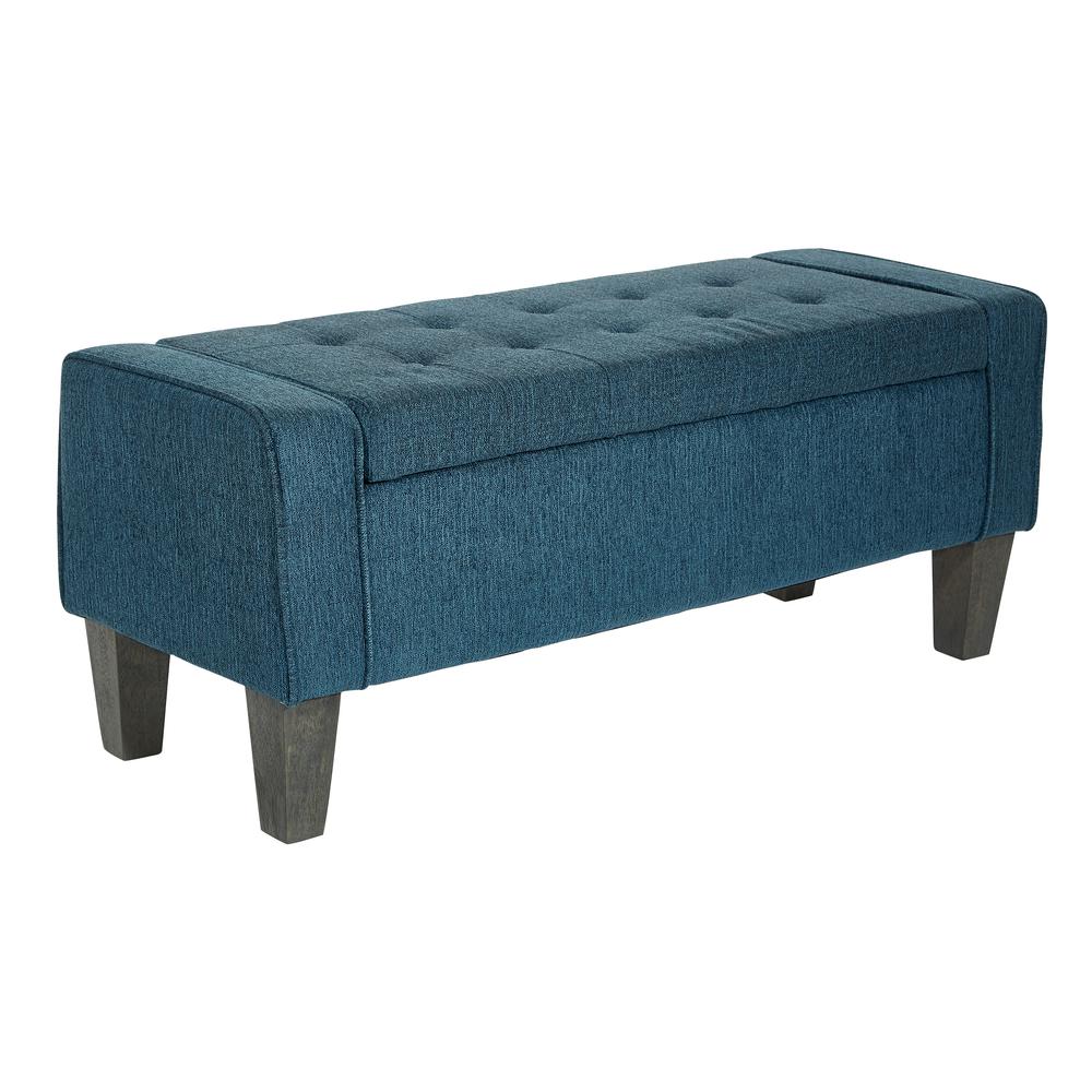 Baytown Storage Bench in Azure Fabric with Grey Washed Leg Finish, SB562-BY4. Picture 1