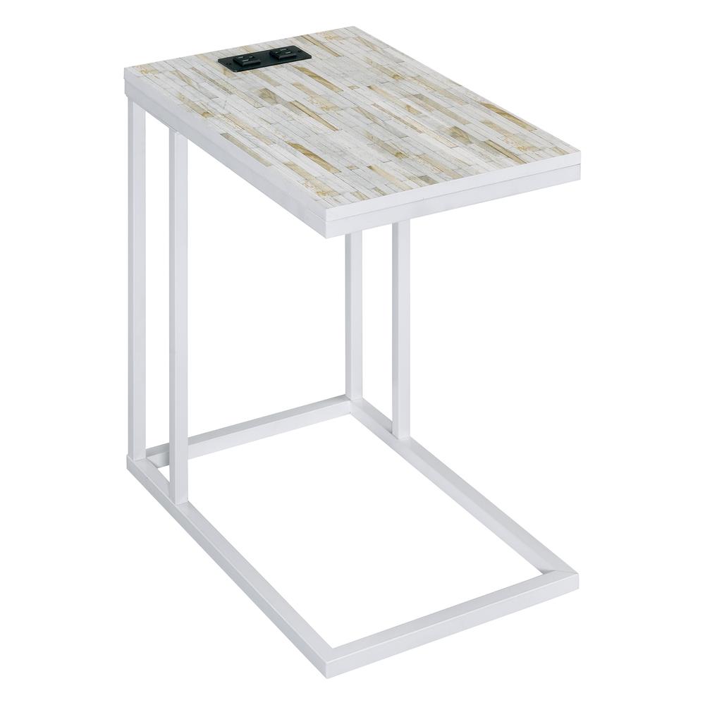 Norwich C-Table With White Base and White Mosaic Top Including Built in Power Port, NRWWMZ-WHT. Picture 1