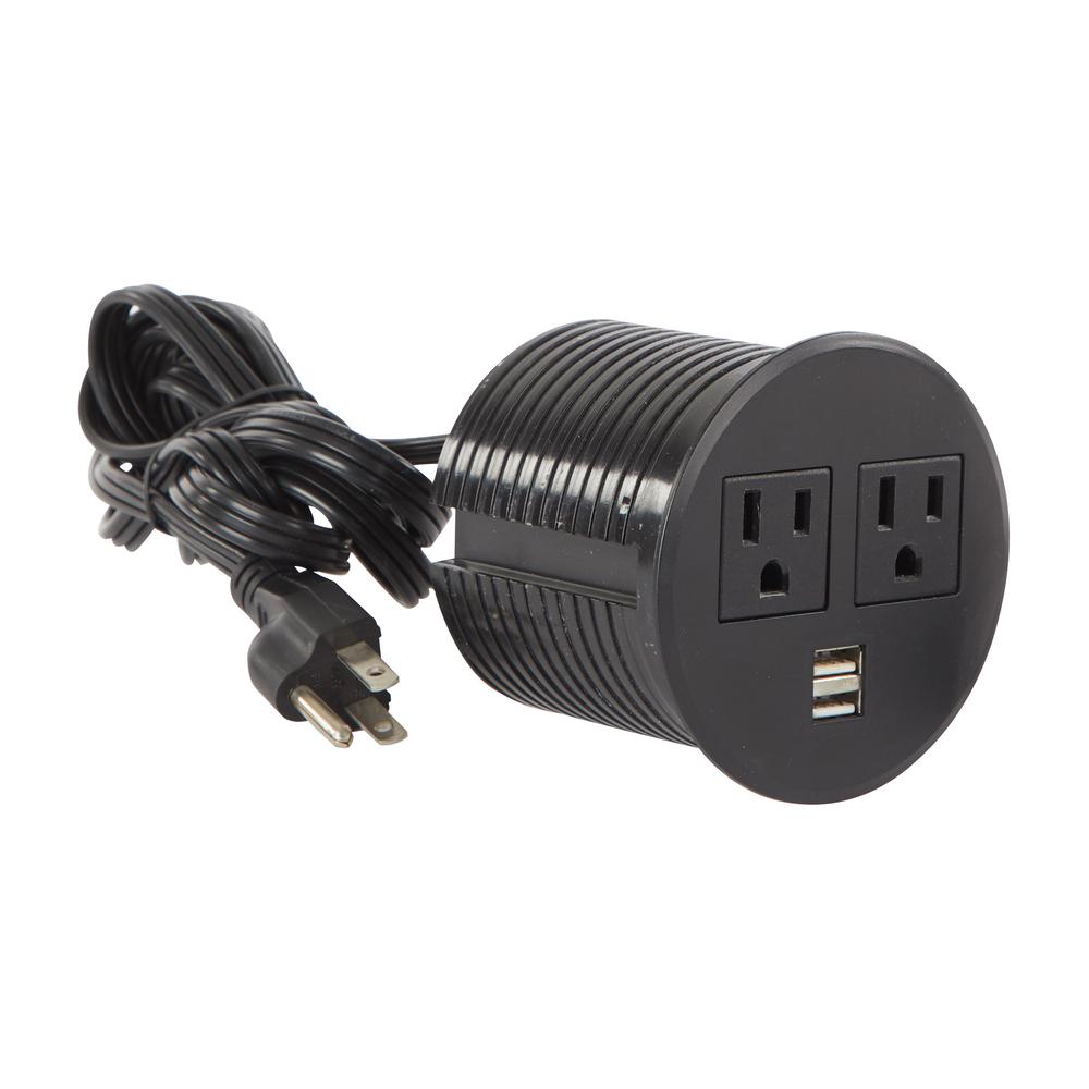 Prado Power Unit with 2 USB 3.0 and 2 electrical outlets in black, PRDPOW1. The main picture.