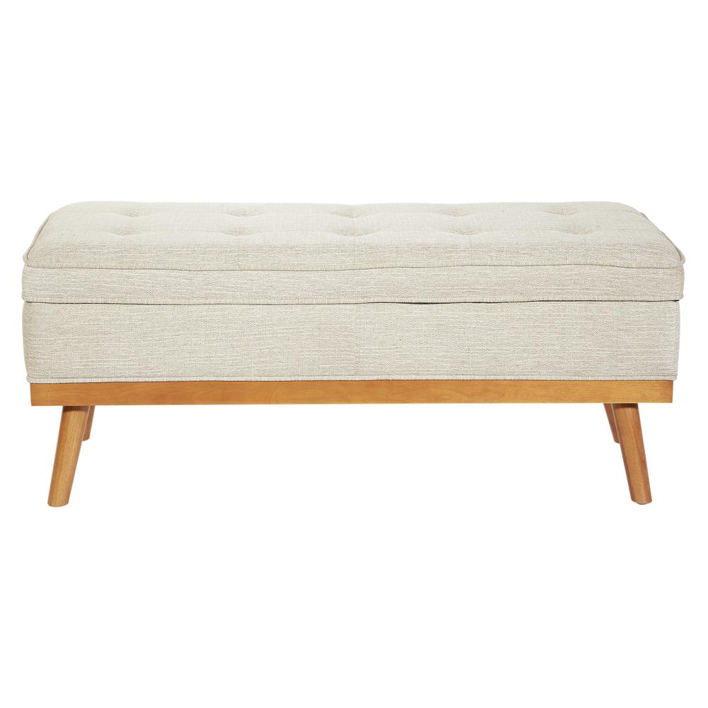Katheryn Storage Bench in Linen Fabric with Light Espresso Legs , KAT-BY6. Picture 3