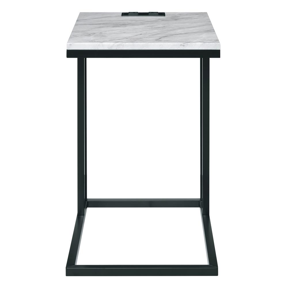 Norwich C-Table with Black Base and White Marble Top Including Built in Power Port, NRWWM-BLK. Picture 3