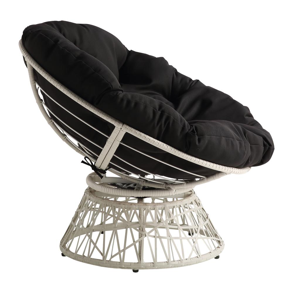 Papasan Chair with Black Round Pillow Cushion and Cream Wicker Weave, BF29296CM-BK. Picture 4