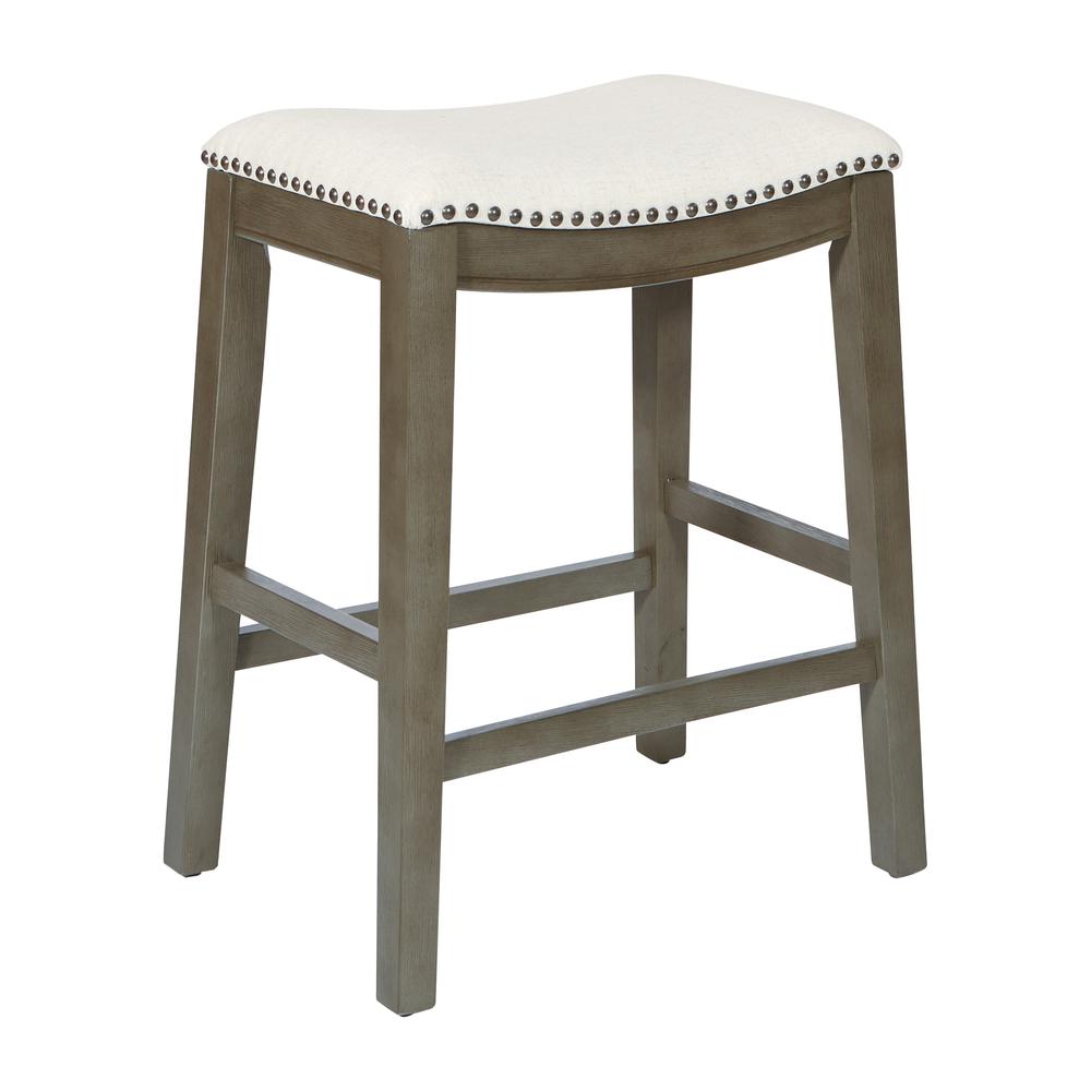 Saddle Stool 24" in Beige Fabric and Antique Grey Base and Linen Fabric 2-Pack, MET4224AG-L32. Picture 1