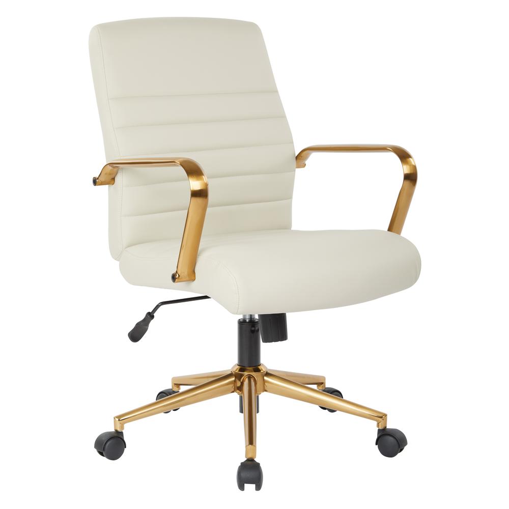 Mid-Back Cream Faux Leather Chair with Gold Finish Arms and Base K/D, FL22991G-U28. Picture 1