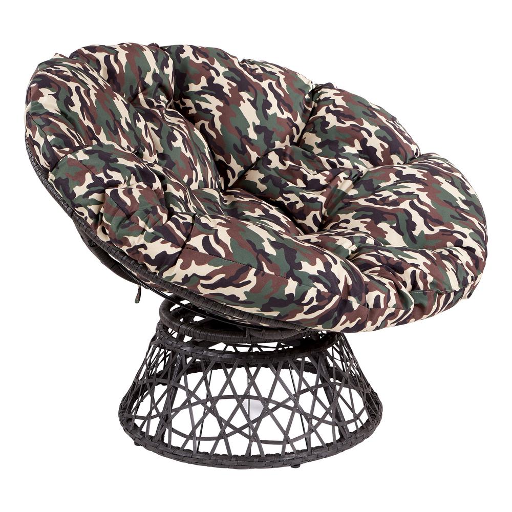 Papasan Chair with Camo Cushion and Dark Grey Wicker Wrapped Frame, BF25292-C63. Picture 1
