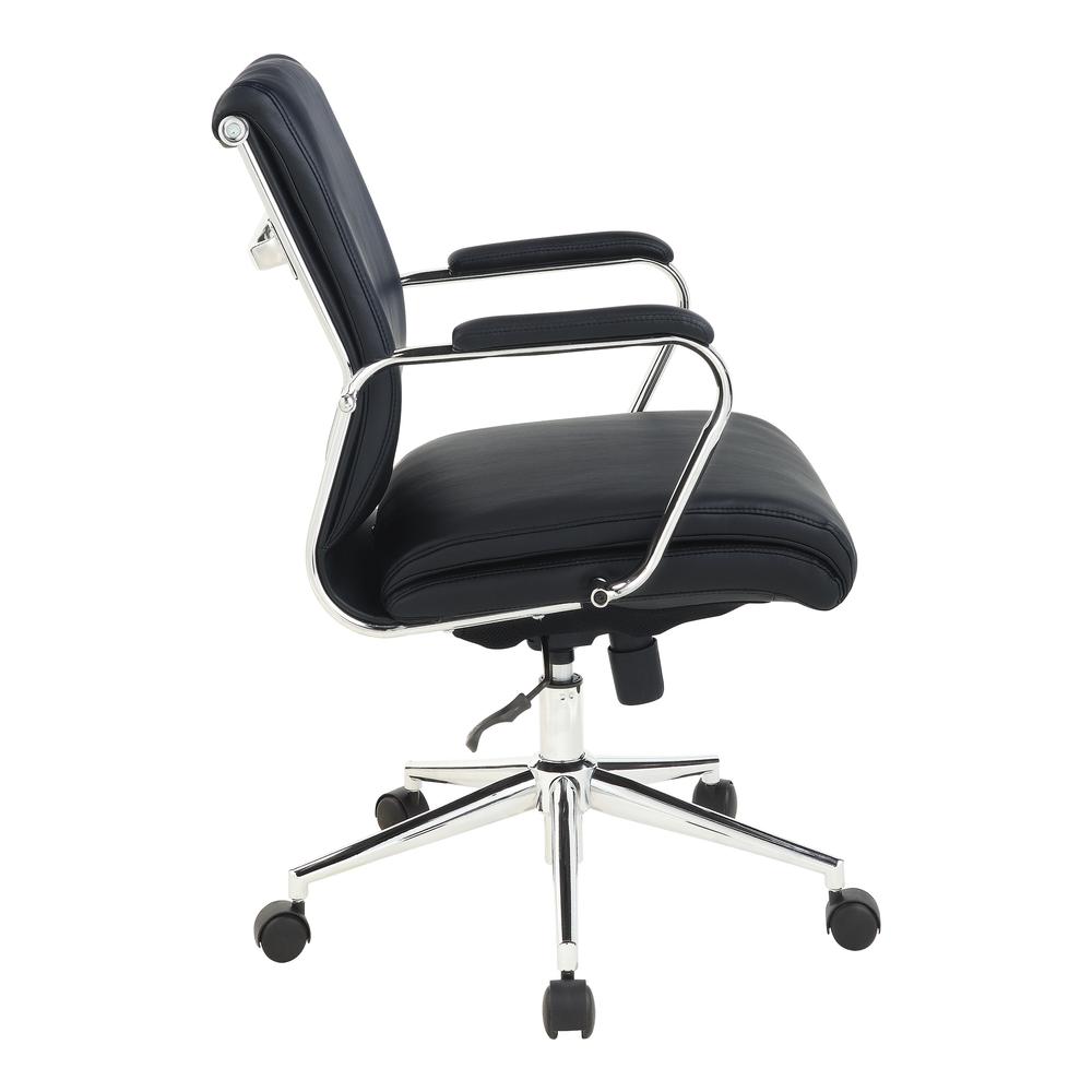 Mid Back Manager's Chair with Dillon Black Antimicrobial Fabric and Chrome Base. Picture 4