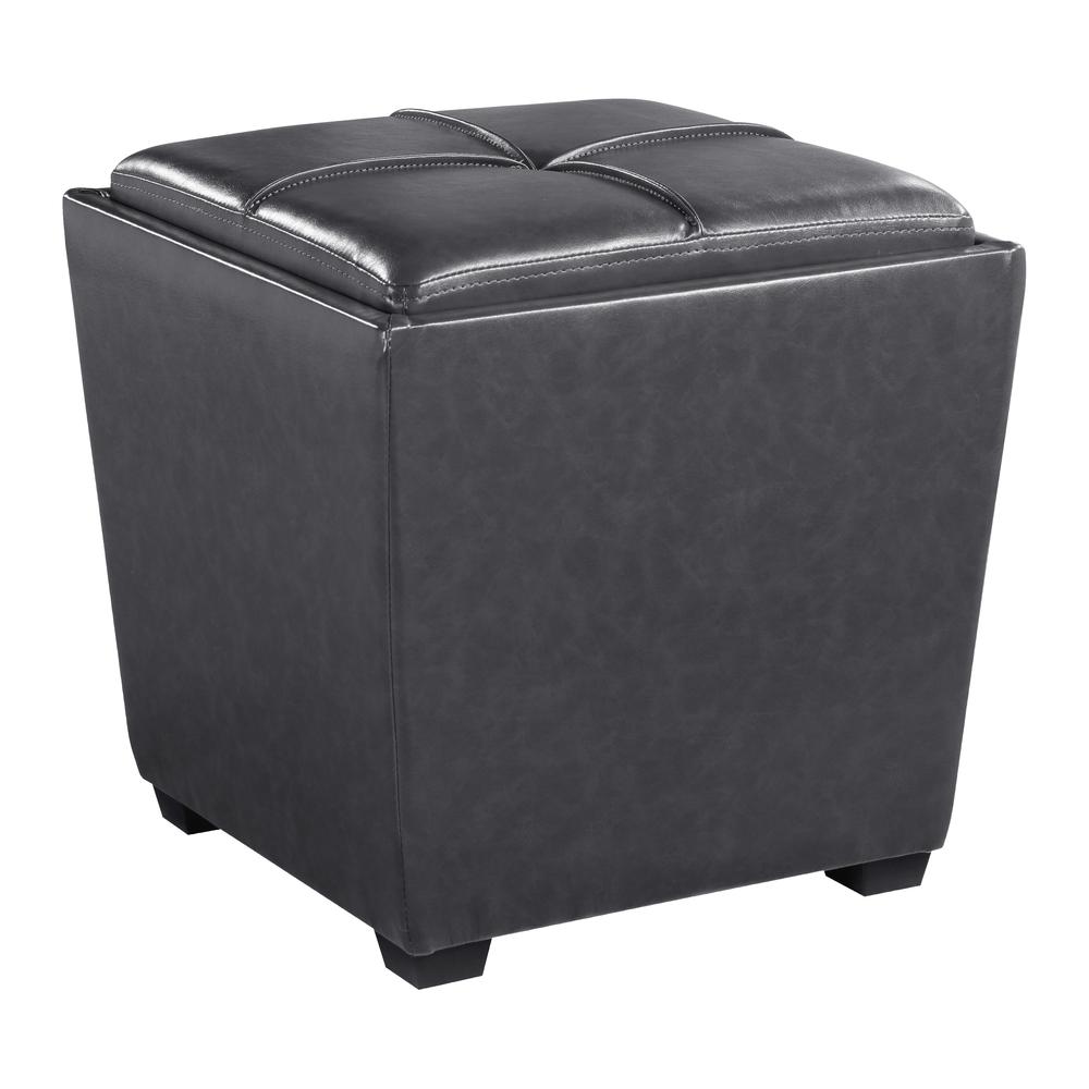 Rockford Storage Ottoman in Pewter Faux Leather, RCK361-PD26. Picture 1