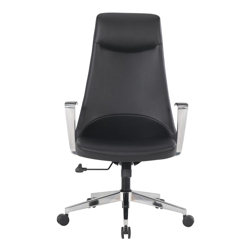High Back Antimicrobial Fabric Chair with Fixed Padded Aluminum Arms and Chrome Base in Dillon Black. Picture 2