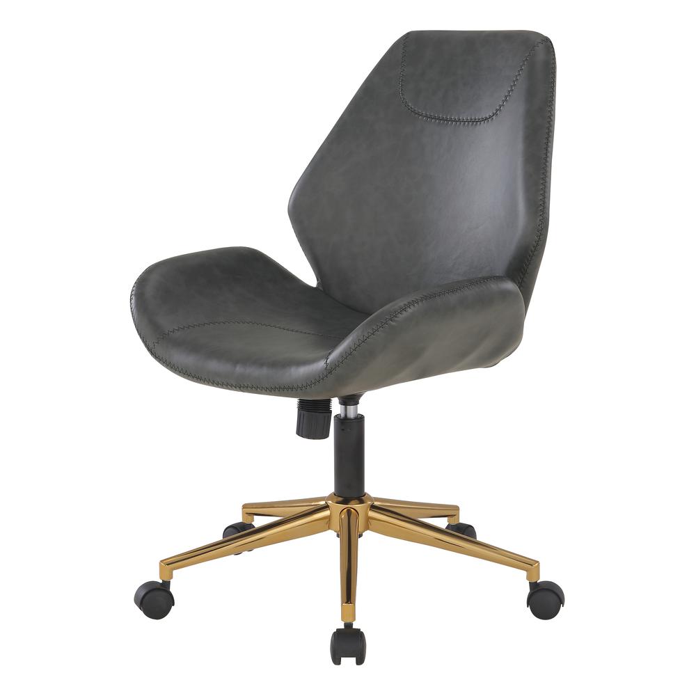 Reseda Office Chair in Black Faux Leather with Gold Base. Picture 2