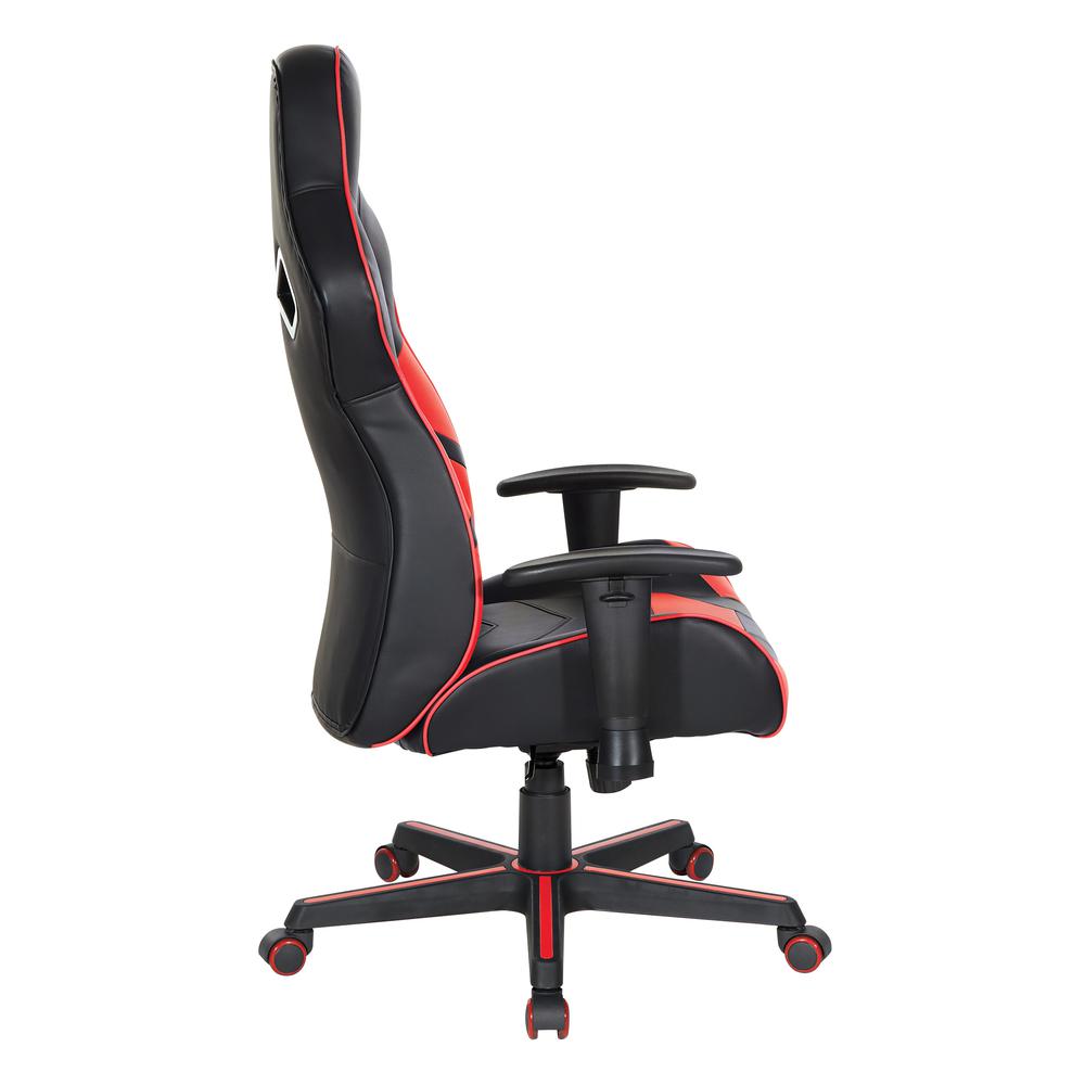 Vapor Gaming Chair in Black Faux Leather with Red Accents, VPR25-RD. Picture 4