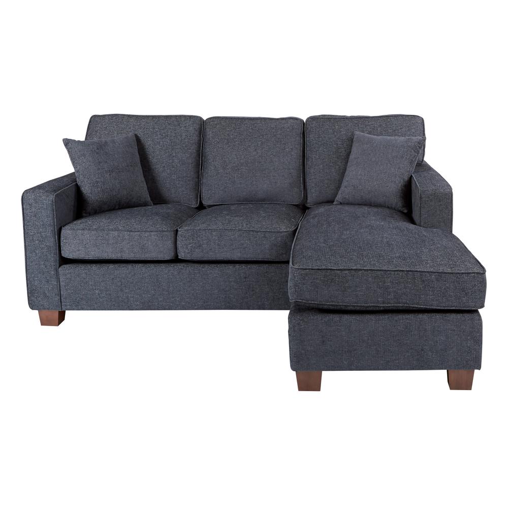 Russell Sectional in Navy fabric with 2 Pillows and Coffee Finished Legs, RSL55-N17. Picture 3