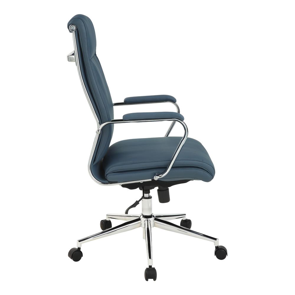 High Back Manager's Chair with Dillon Blue Antimicrobial Fabric and Chrome Base. Picture 4