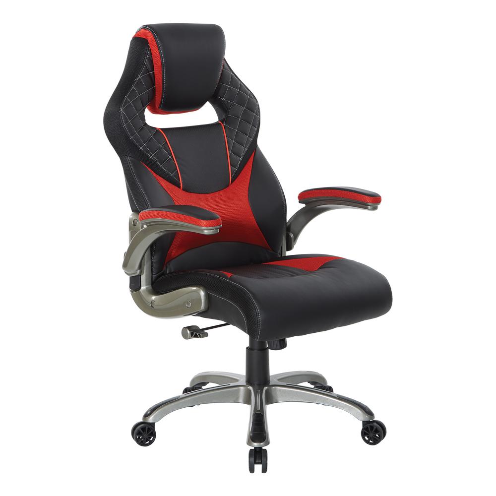 Oversite Gaming Chair in Faux Leather with Red Accents, OVR25-RD. Picture 1