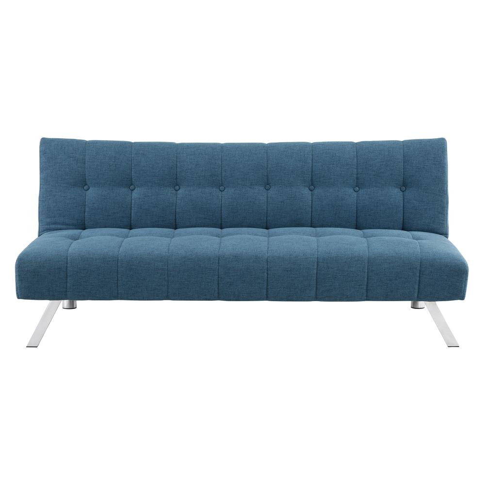 Sawyer Futon in Blue Fabric with Stainless Steel Legs. Picture 4
