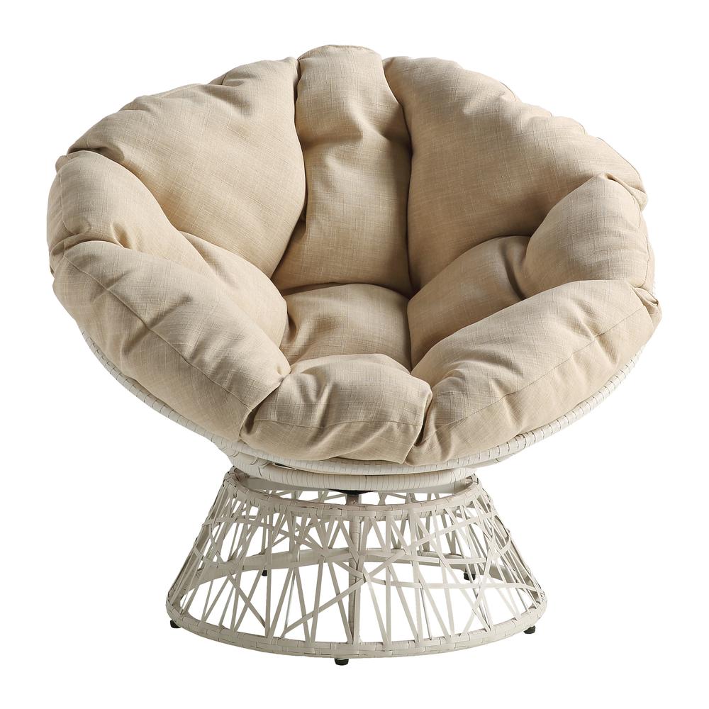 Papasan Chair with Cream Round Pillow Cushion and Cream Wicker Weave, BF29296CM-M52. Picture 3