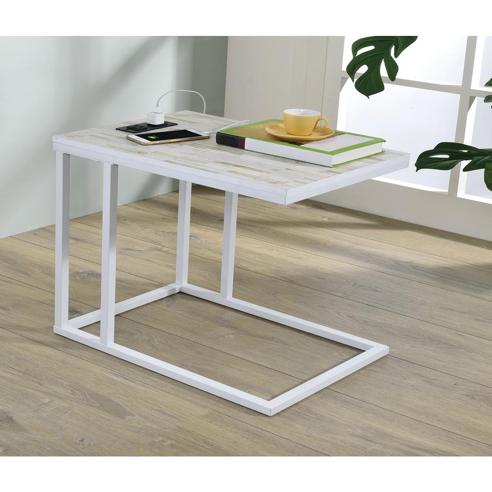 Norwich C-Table With White Base and White Mosaic Top Including Built in Power Port, NRWWMZ-WHT. Picture 5