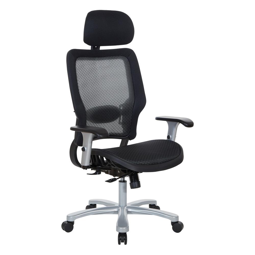 Air Grid Seat and Back Big & Tall Ergonomic Chair with Adjustable Headrest, Adjustable Lumbar Support, 2-Way Adjustable Arms and Aluminum Silver Base, 63-11A653RHM. Picture 1