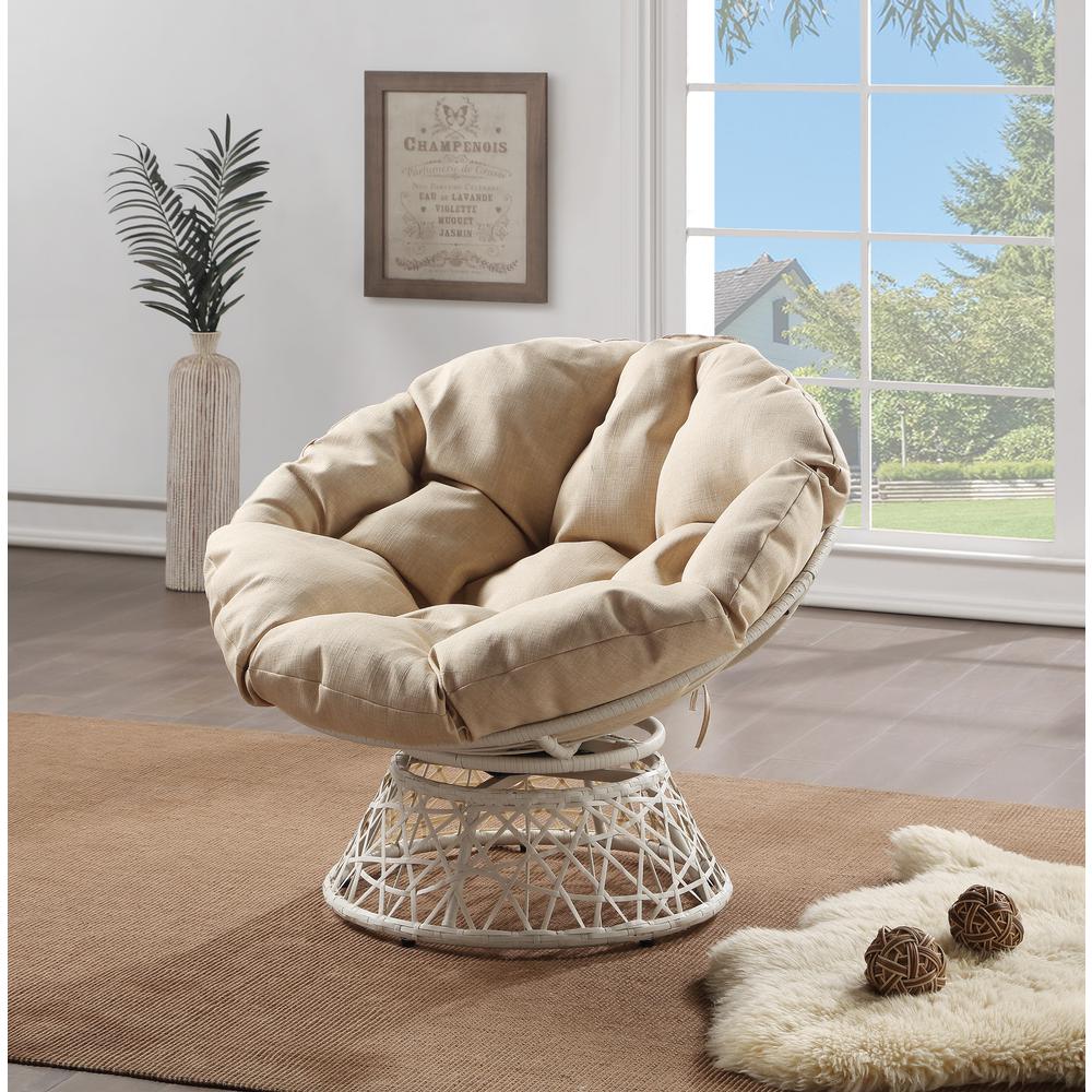 Papasan Chair with Cream Round Pillow Cushion and Cream Wicker Weave, BF29296CM-M52. Picture 5