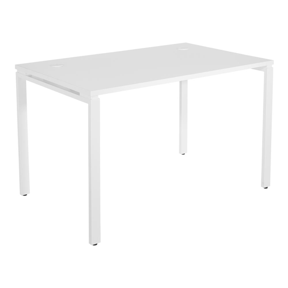 48" Writing Desk with White Laminate Top and White Finish Metal Legs, PRD3048D-WH. Picture 1