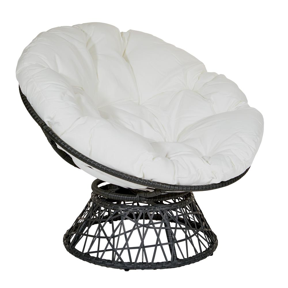 Papasan Chair with White cushion and Dark Grey Wicker Wrapped Frame, BF25292-11. Picture 1