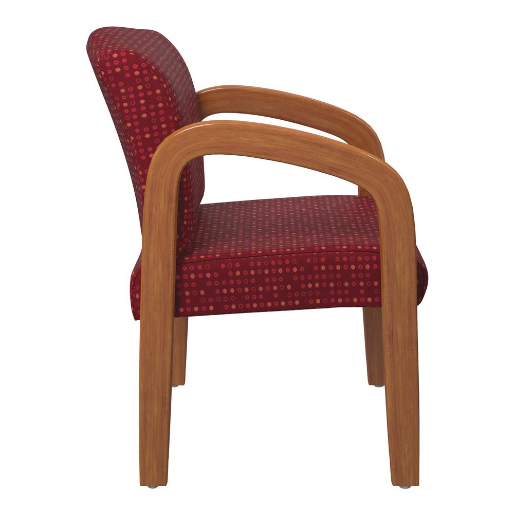 Medium Oak Finish Wood Visitor Chair in Fine Tune Ruby fabric, WD380-K114. Picture 2