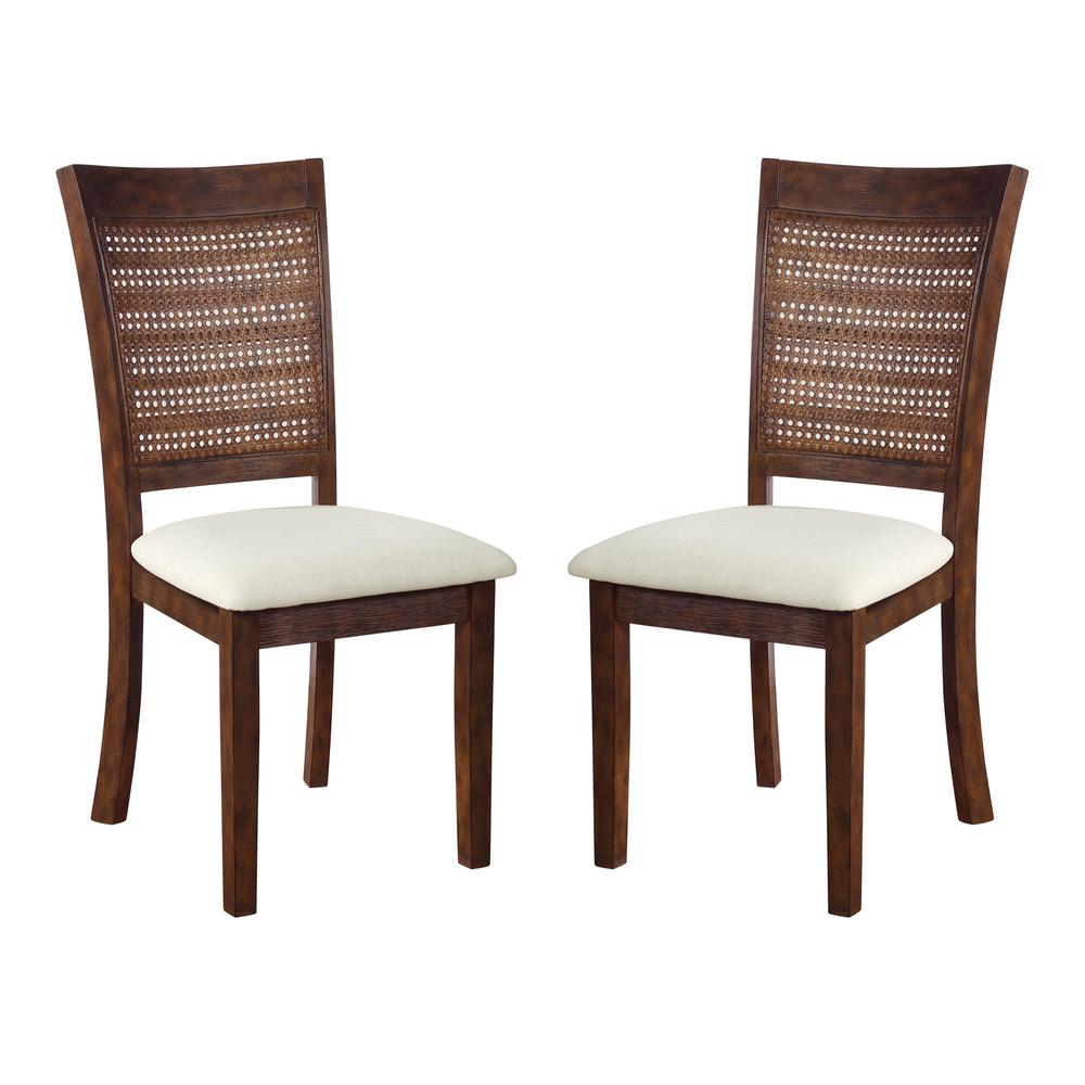 Walden Cane Back Dining Chair 2pk, Linen / Burnt Brown. Picture 2