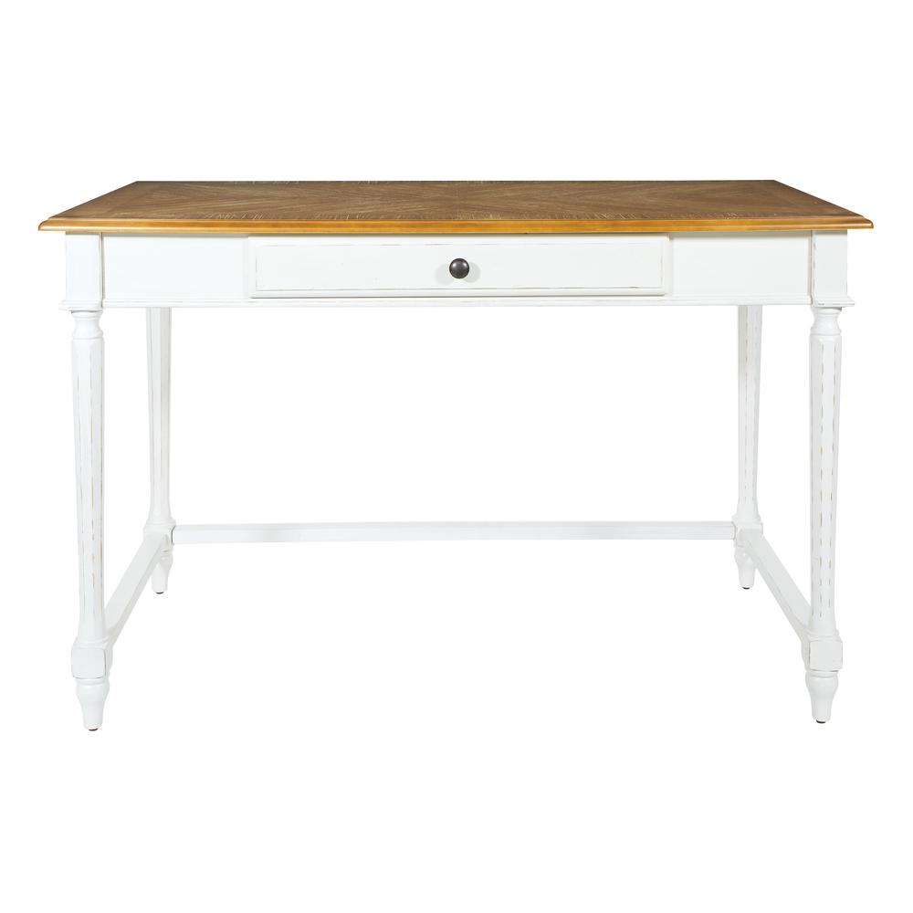 Medford Writing Desk with white distressed faces with natural veneer tops, MED25-DWH. Picture 2