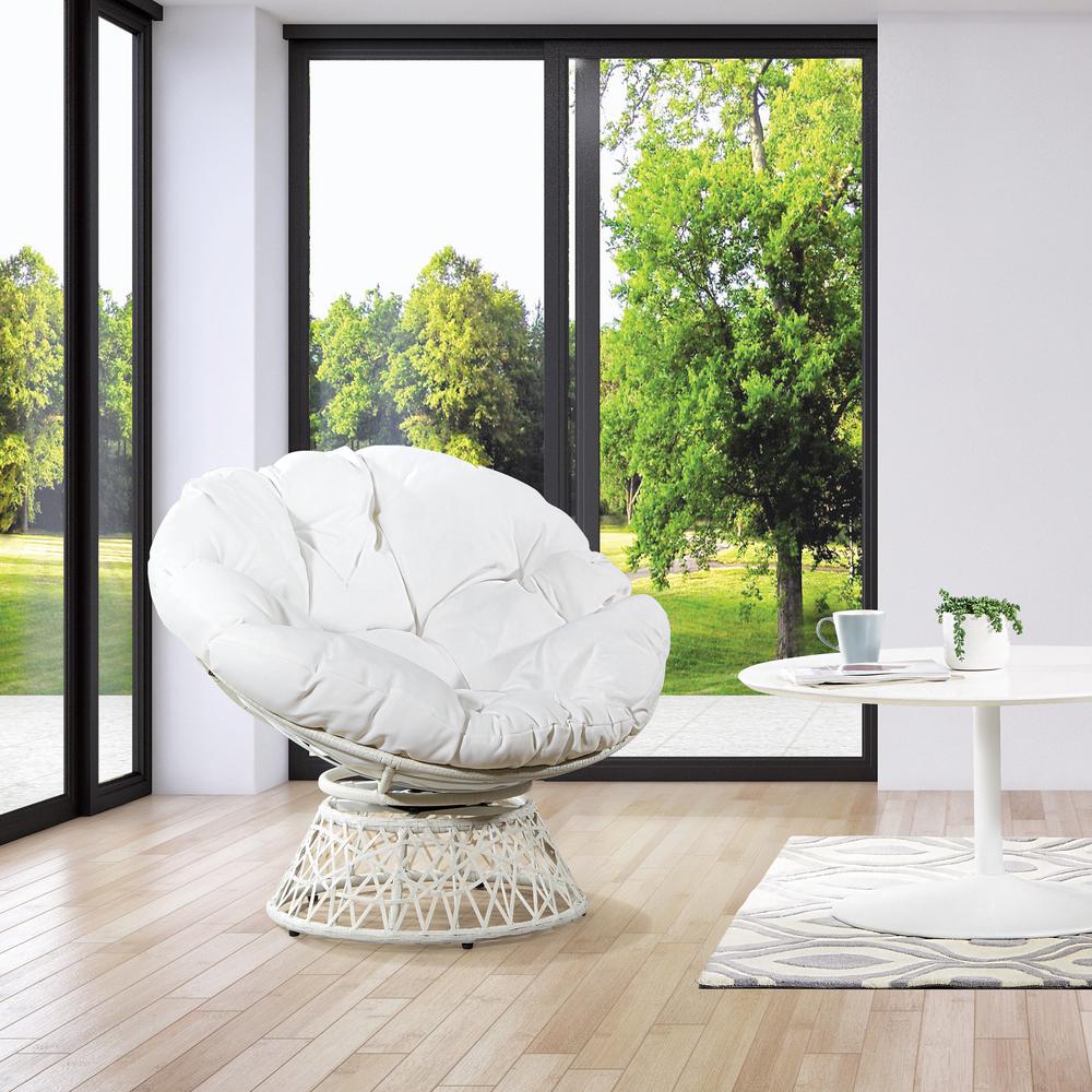 Papasan Chair with White Round Pillow Cushion and White Wicker Weave, BF25296WH-11. Picture 5