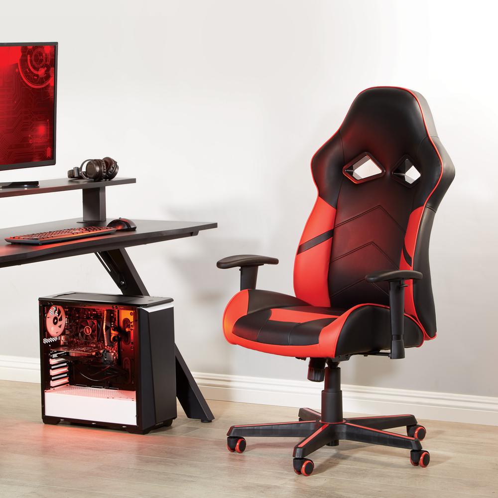 Vapor Gaming Chair in Black Faux Leather with Red Accents, VPR25-RD. Picture 6