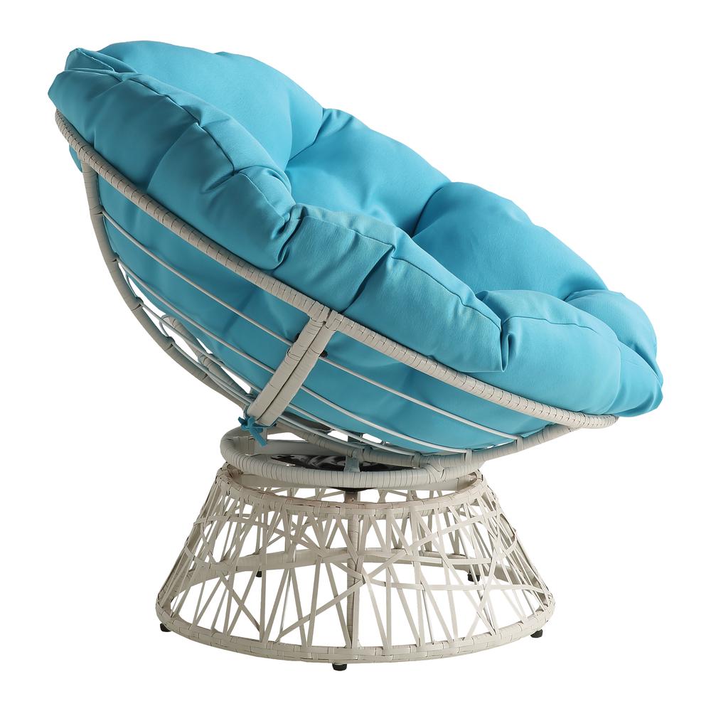 Papasan Chair with Blue Round Pillow Cushion and Cream Wicker Weave, BF29296CM-BL. Picture 4
