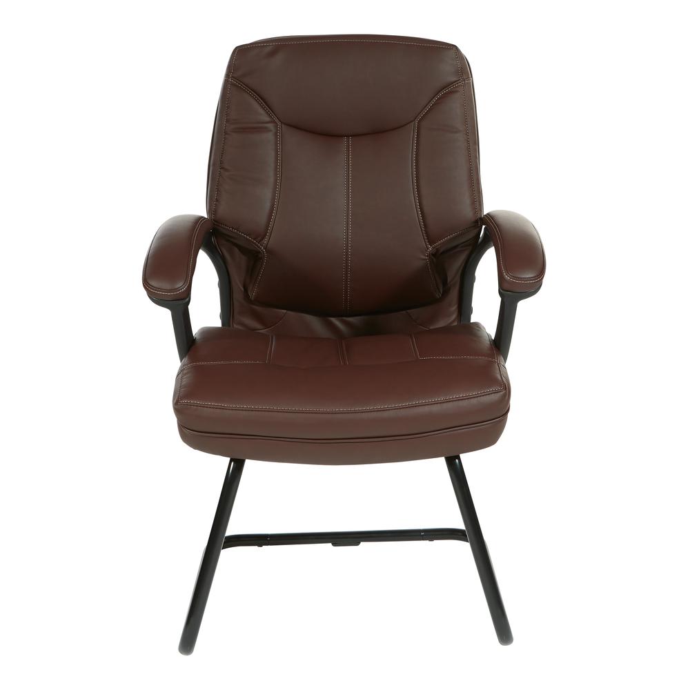 Executive Chocolate Faux Leather Visitor Chair with Contrast Stitching, FL6085-U24. Picture 2