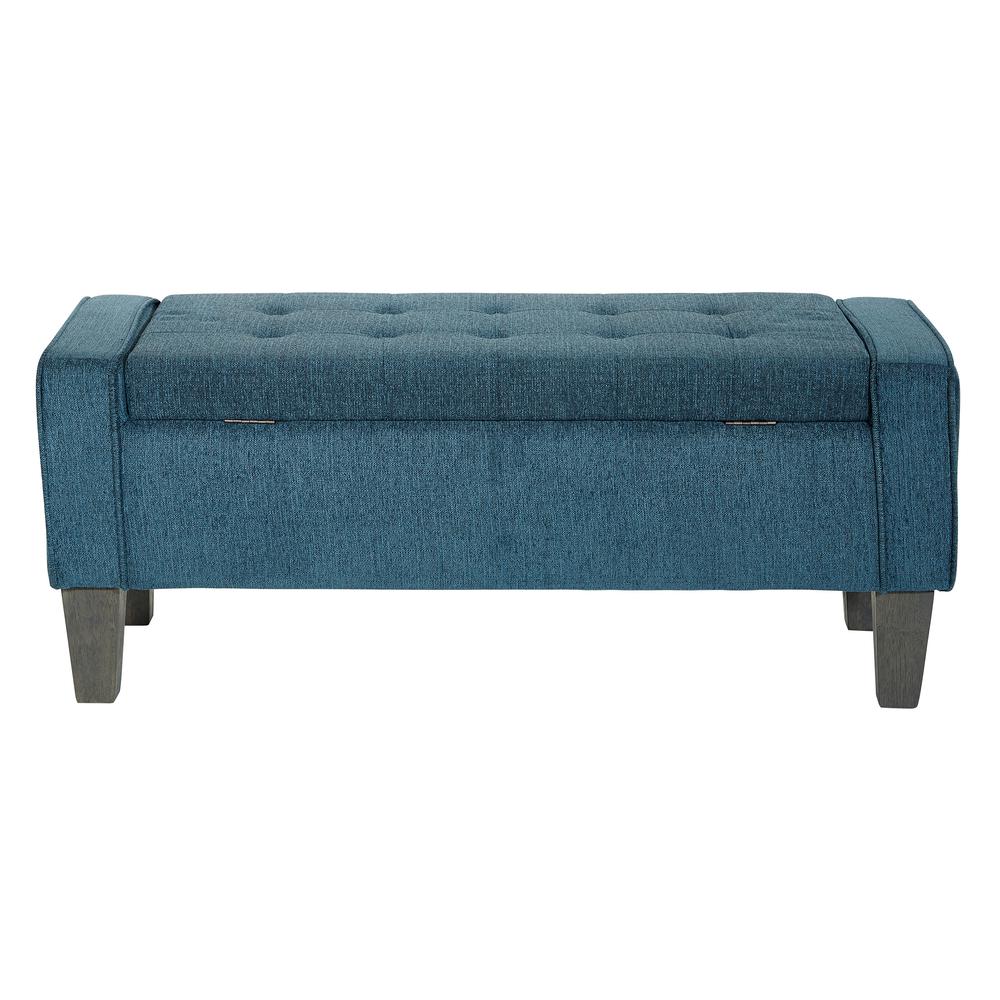 Baytown Storage Bench in Azure Fabric with Grey Washed Leg Finish, SB562-BY4. Picture 3