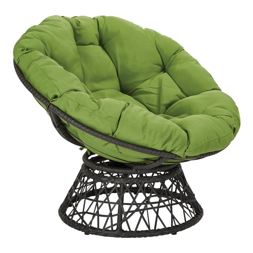 Papasan Chair with Green cushion and Dark Grey Wicker Wrapped Frame, BF25292-6. Picture 1