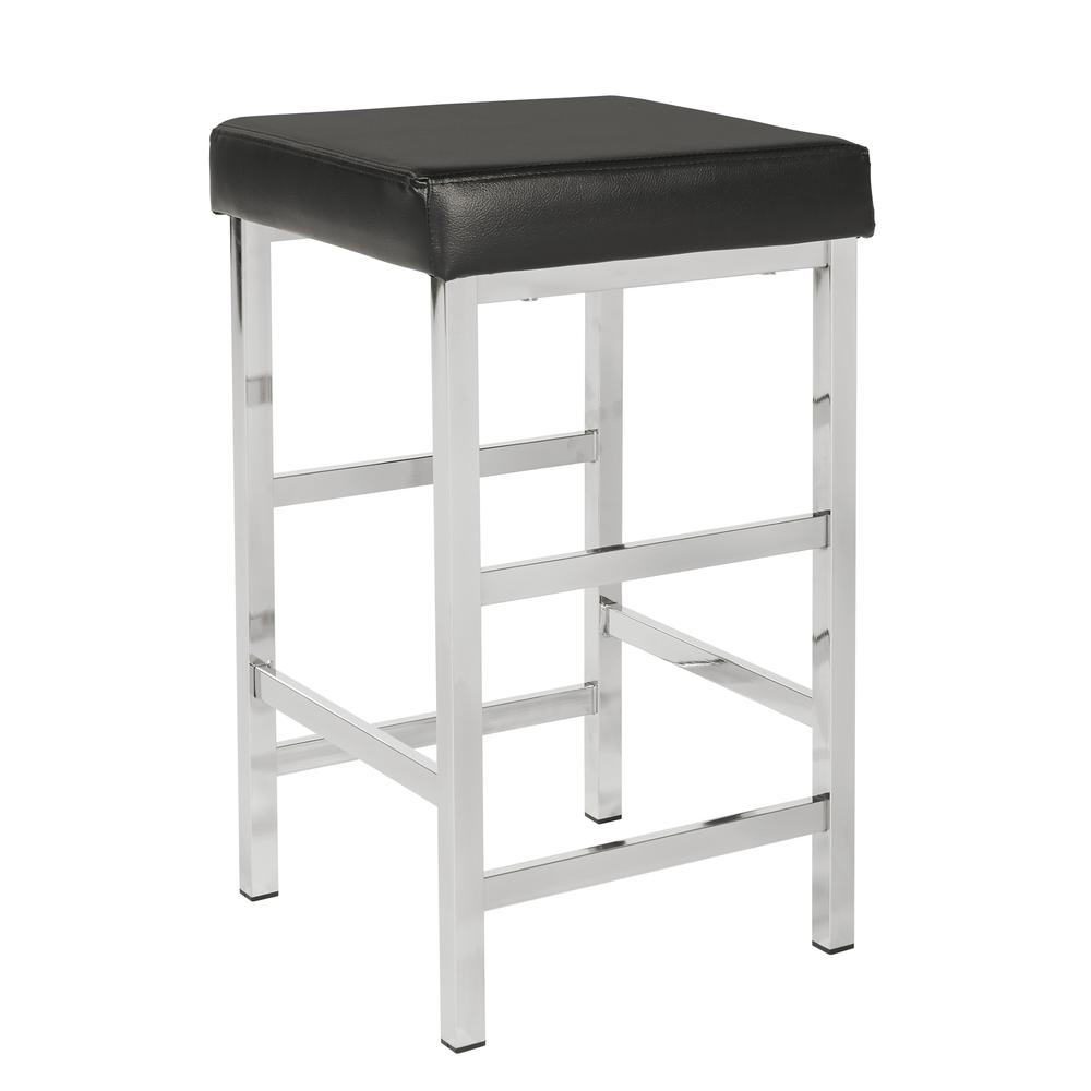 26" Backless Stool in Black Fabric with Polished Chromes Legs, MET1326C-BK. Picture 1