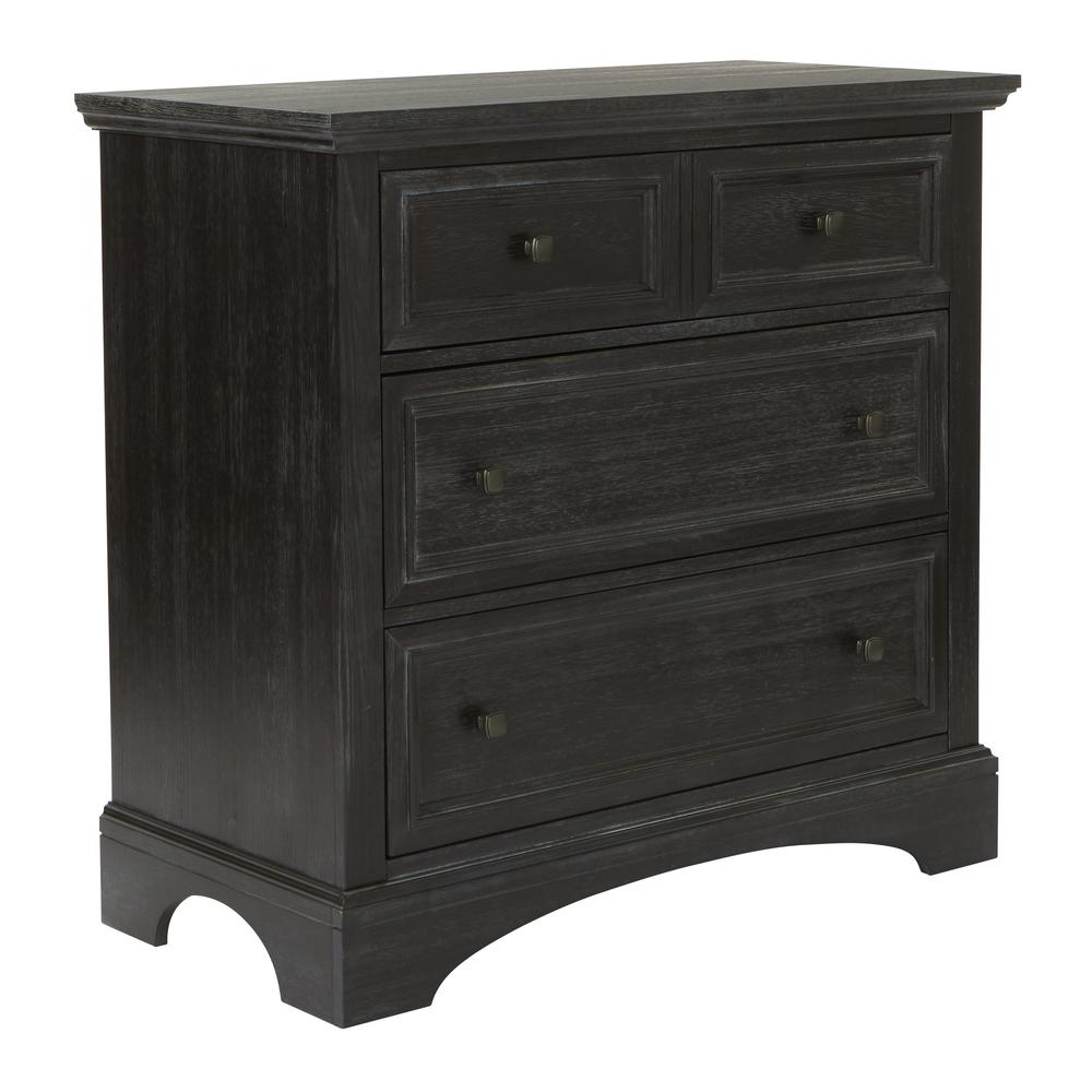 Farmhouse Basics 3 Drawer Chest in Rustic Black, BP-4200-04B. Picture 1