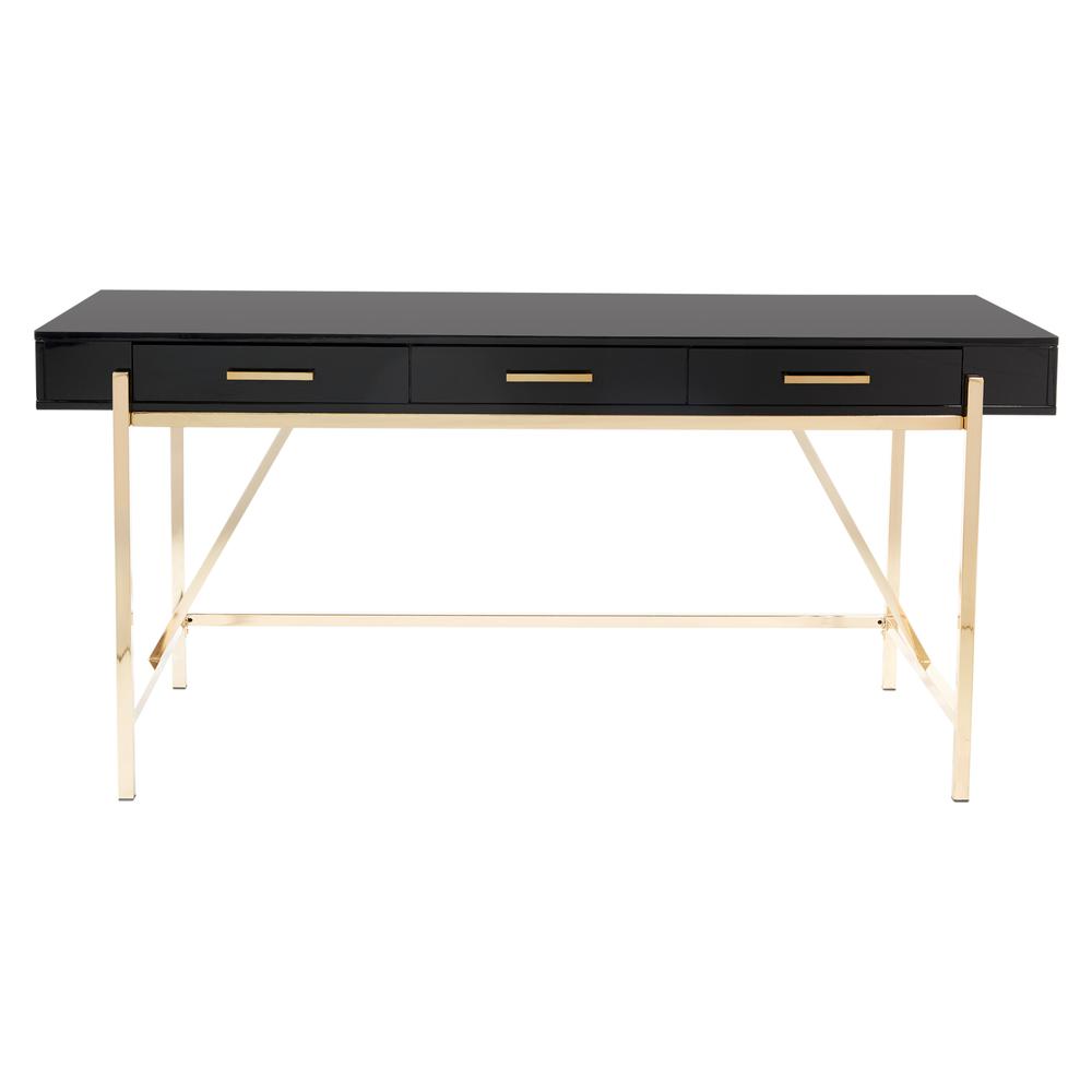 Broadway Desk with Black Gloss Finish and Gold Frame, BWY65-BLK. Picture 3