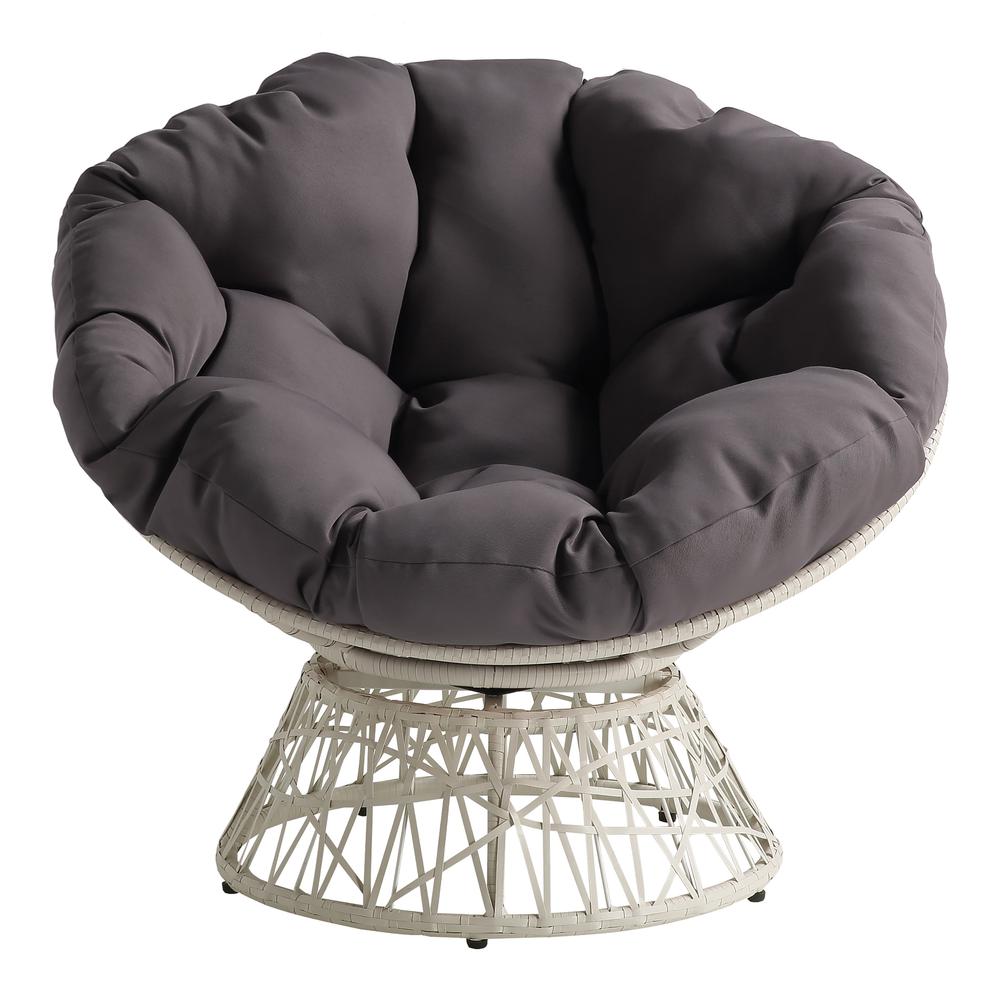 Papasan Chair with Grey Round Pillow Cushion and Cream Wicker Weave, BF29296CM-GRY. Picture 3