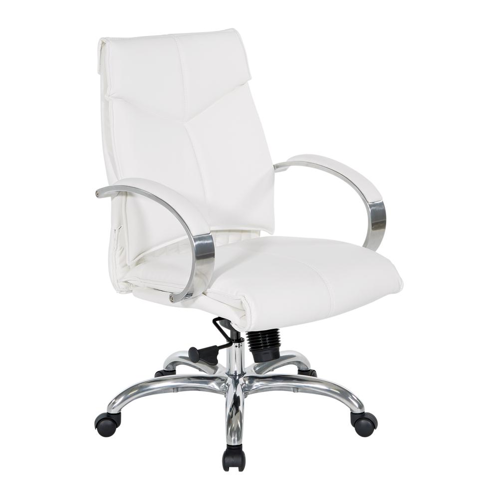 Deluxe Mid Back Executive Chair in Dillon Snow with Polished Aluminum Base and Padded Polished Aluminum Arms, 7251-R101. Picture 1