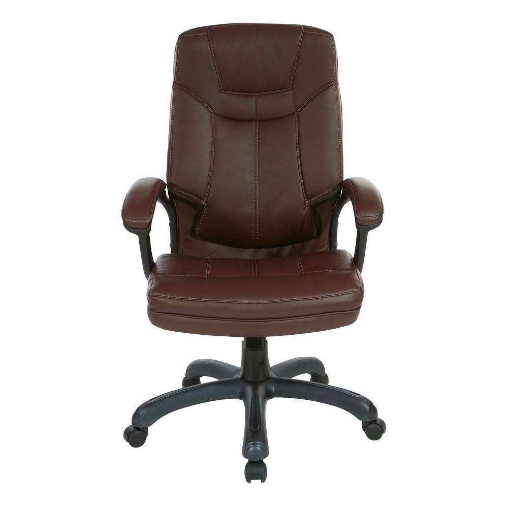 Chocolate Executive Faux Leather High Back Chair with Contrast Stitching, FL6080-U24. Picture 2
