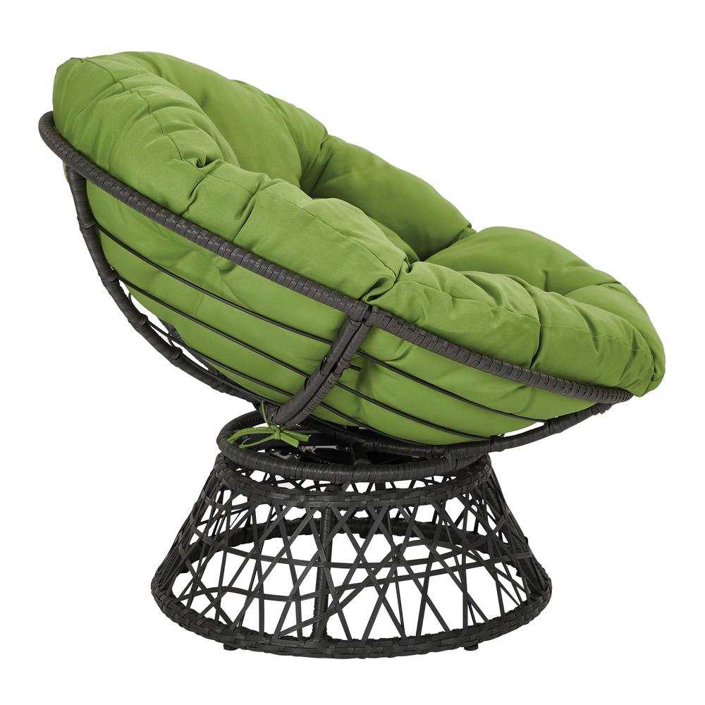 Papasan Chair with Green cushion and Dark Grey Wicker Wrapped Frame, BF25292-6. Picture 4