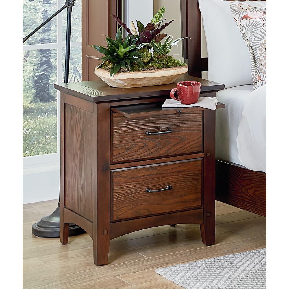 Modern Mission 2 Drawer Nightstand with Tray in Vintage Oak Finish, BP-4201-11K. Picture 1